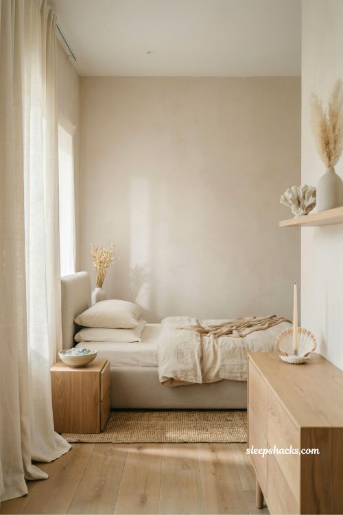 shell and sea glass decor coastal bedroom ideas with subtle natural finishing accents and neutral tones