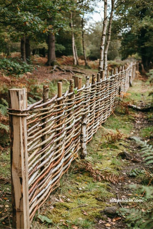 woven alder sapling privacy fence ideas rustic woodland wattle garden boundary with cedar posts natural forest style