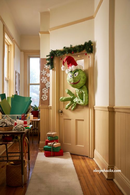 Math christmas classroom door decorations with geometric paper christmas tree design