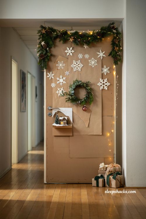 Christmas door ideas for work with giant wrapped present office door decoration