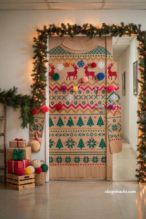 Christmas door ideas for work with giant ugly sweater office door decoration