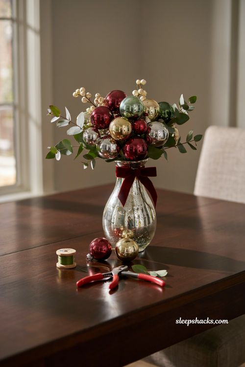 Christmas ornament cluster bouquet DIY holiday centerpiece idea and handmade gift