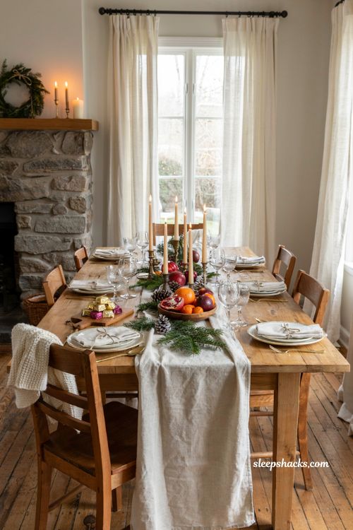Christmas table settings ideas with candle centerpiece and flower free holiday decor