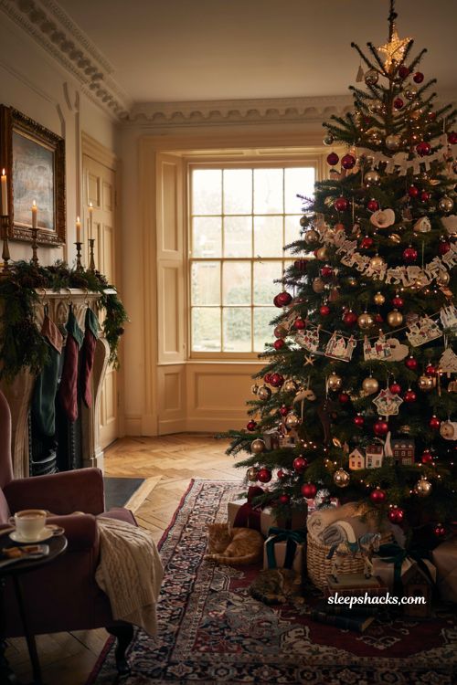 Classic christmas decor with sentimental handmade and sparkling heirloom ornaments