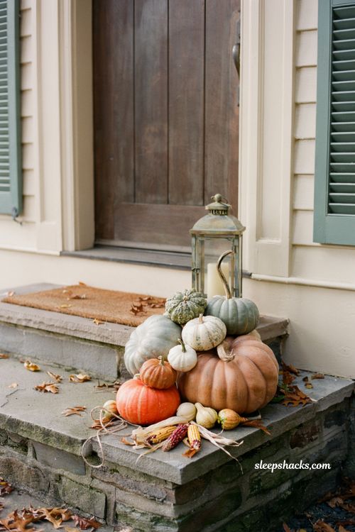 Cluster pumpkins by size not color for a natural and eye catching fall porch display