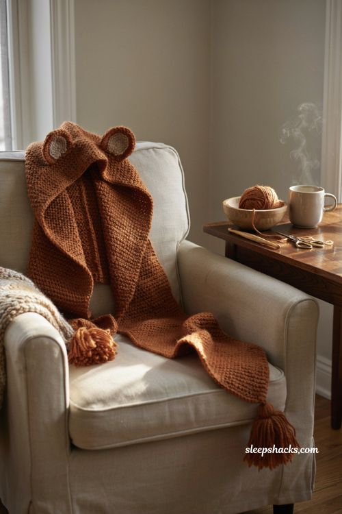 Crocheted bear hooded scarf pattern easy handmade Christmas gift idea for kids