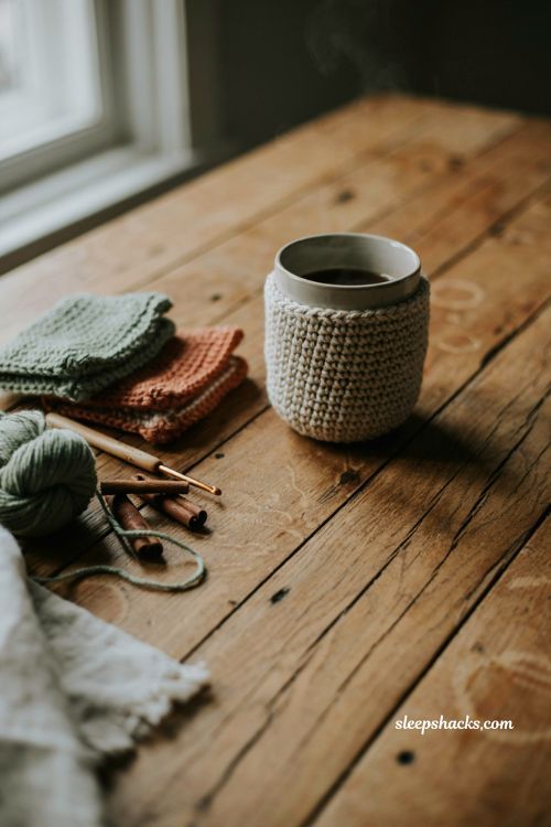 Crocheted coffee cup cozy easy handmade Christmas gift idea for coffee lovers