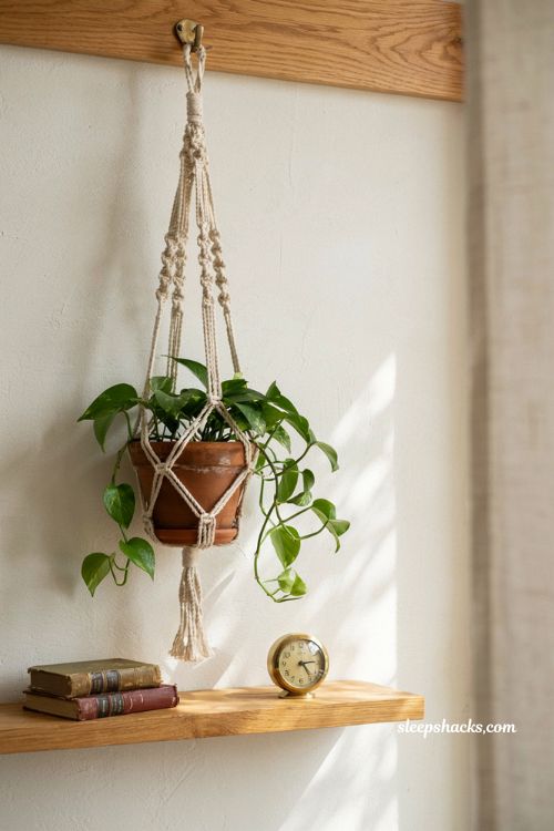 Handmade crochet macrame plant hanger with pothos plant gift for boyfriend