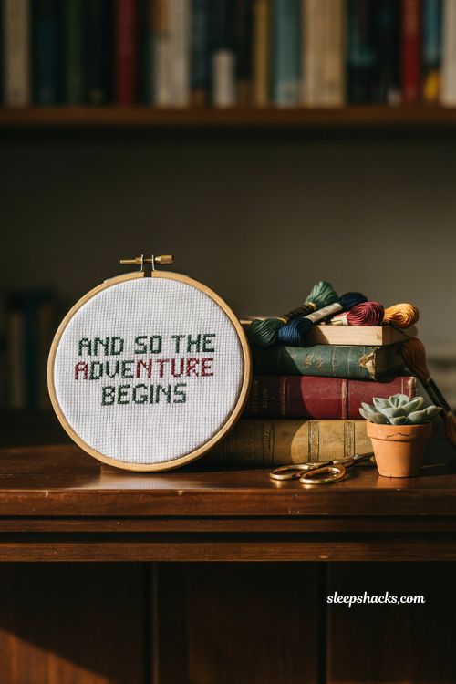 Custom cross stitch quote in wooden frame handmade Christmas gift for boyfriend