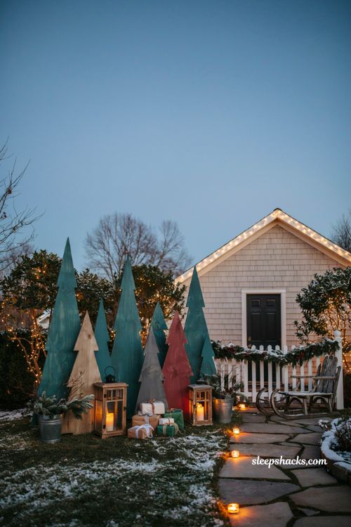 Diy Christmas yard decorations with plywood Christmas tree forest display