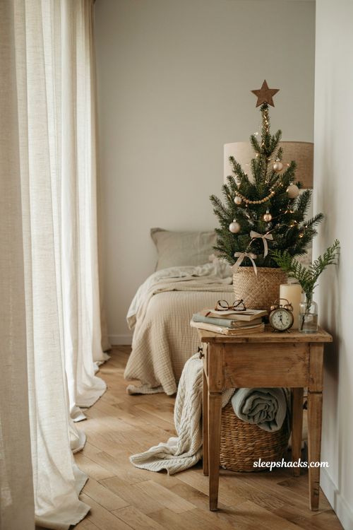 Dollar tree mini christmas tree ideas with a cozy bedroom nightstand holiday display