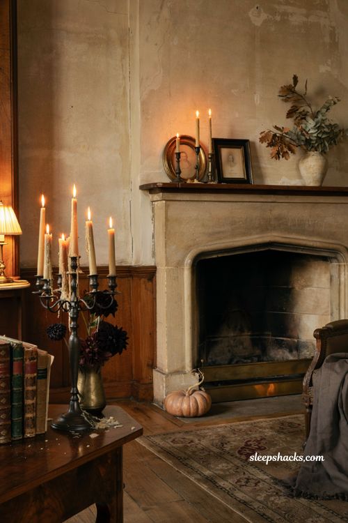 Dripping taper candle halloween decor with elegant gothic living room styling
