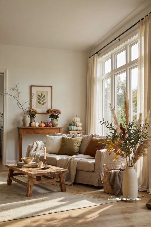 Fall home decor ideas mixing real and faux natural elements for elegant autumn styling