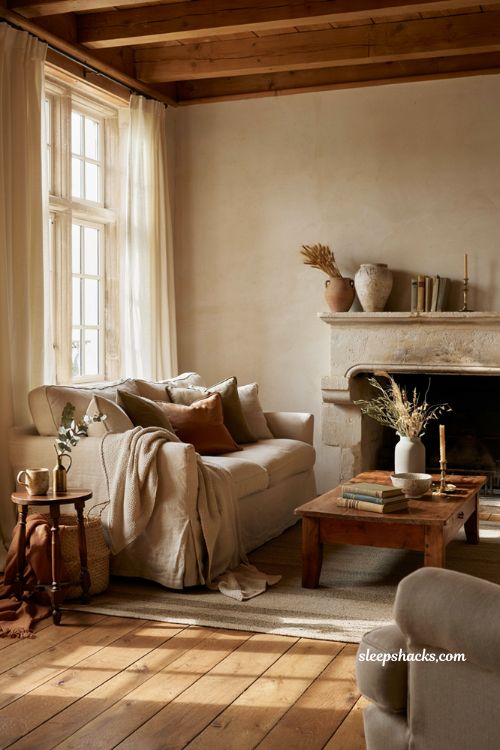 Fall home decor ideas with neutral autumn styling and warm natural textures