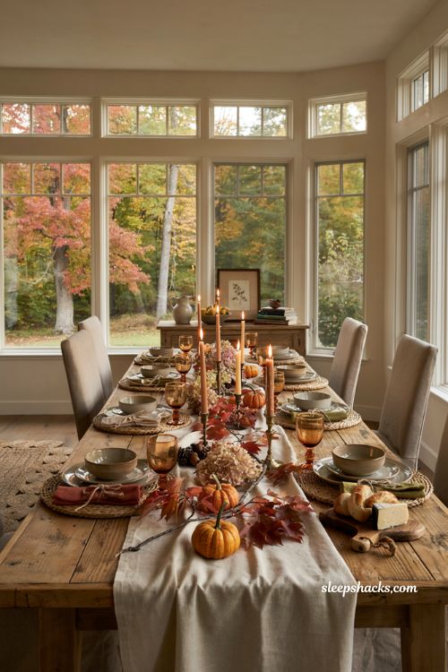 Fall table decor ideas with cozy autumn centerpiece and natural seasonal styling