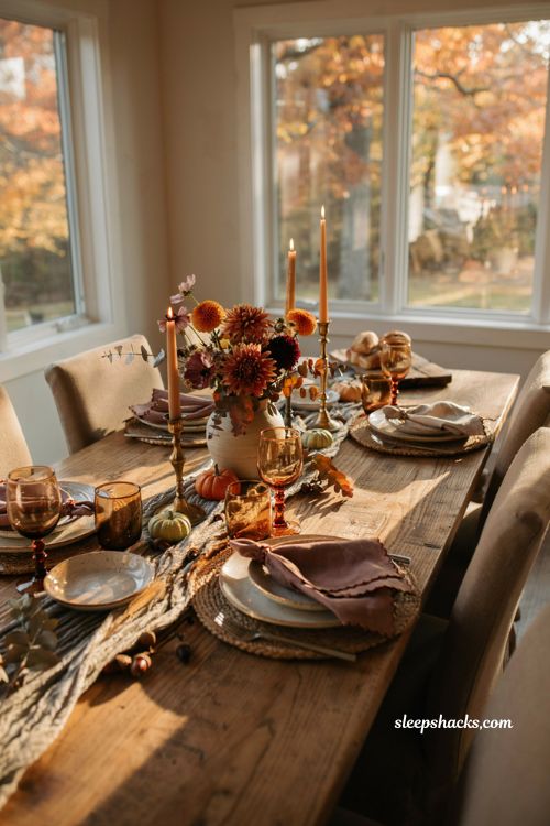 Fall table decor ideas with matching florals and autumn linen styling