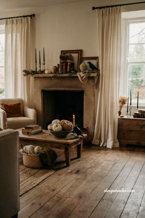 Halloween room decor ideas with cosy vintage living room styling