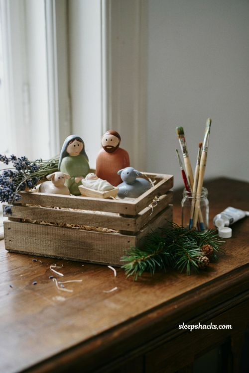 Hand painted rock nativity scene folk art Christmas craft idea and handmade gift
