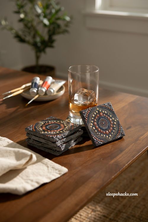 Hand painted stone coasters dot pattern handmade Christmas gift for boyfriend