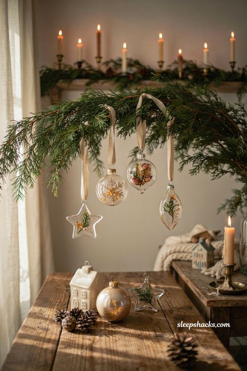 Handmade baked mod podge christmas ornaments with rustic farmhouse holiday decor