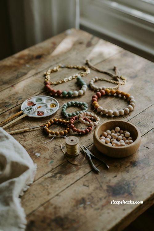 Handmade painted wooden bead jewelry easy DIY Christmas gift idea