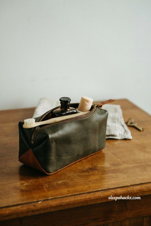 Handmade sewn waxed canvas wash bag gift for boyfriend Christmas toiletries organizer