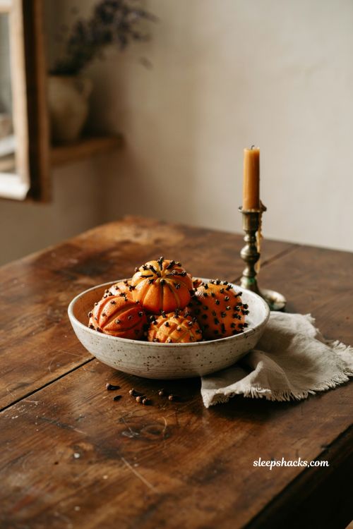 Homemade whole clove orange pomander centerpieces for Christmas table decor