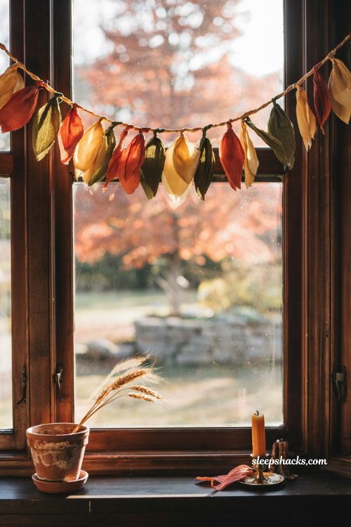 How to make a simple diy paper leaf garland for cozy fall window decor