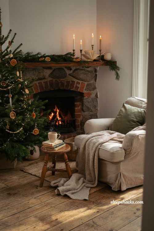 Hygge Christmas living room ideas cozy fireplace decor slow living holiday home tour