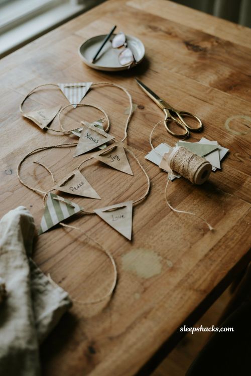 Kraft paper mini flag garland easy handmade Christmas craft idea and gift tag