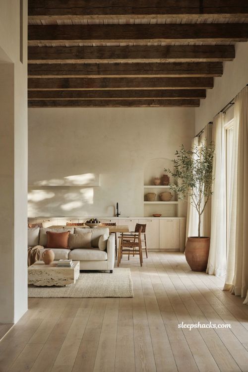 Mexican minimalist decor ideas with continuous white oak floors throughout the home
