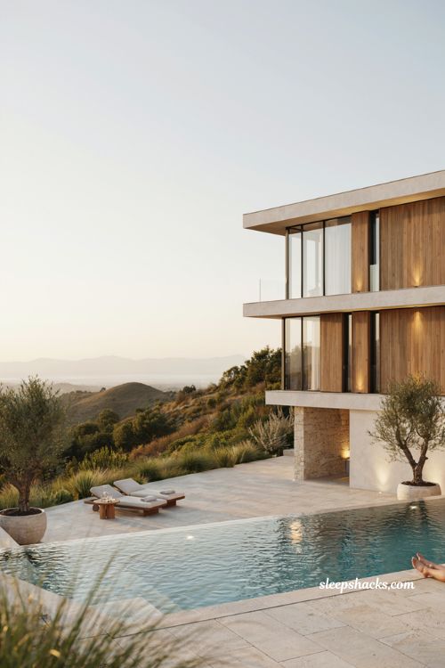 Modern house design ideas with luxury infinity pool and contemporary hillside home