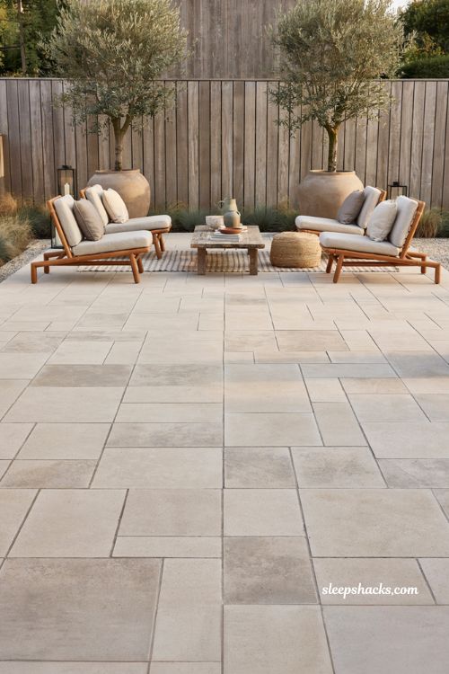 Paver patio ideas on a budget with large format concrete pavers and modern backyard design