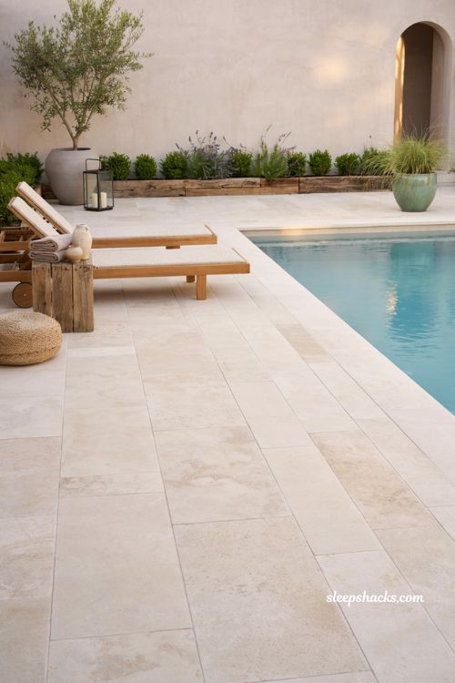 Paver patio ideas on a budget with porcelain paver pool deck and modern backyard design