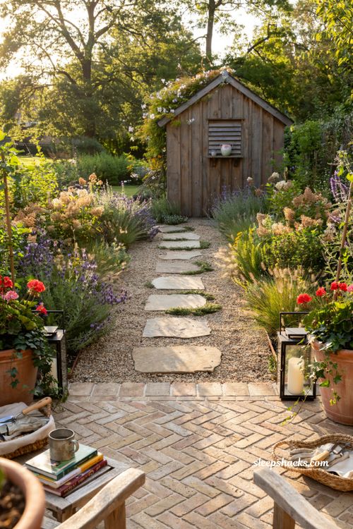 Paver patio ideas on a budget with stepping stone path and gravel garden walkway