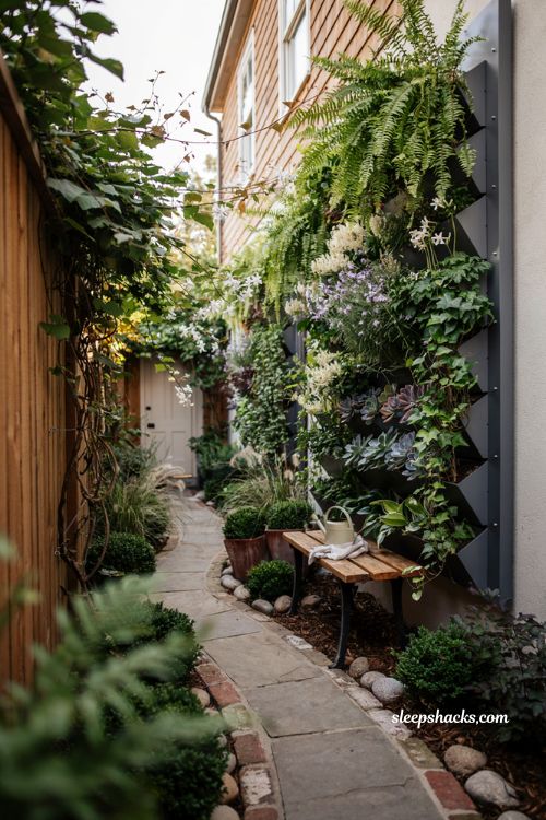 Side yard landscaping ideas with cozy kids play space and modern cottage garden design