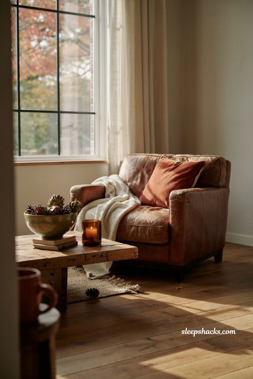 Simple cozy fall room decor ideas for a warm living room corner