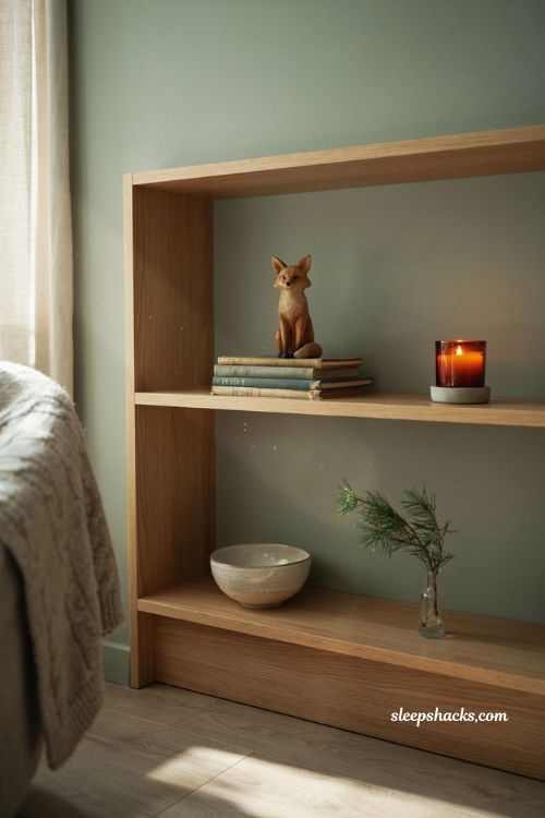 Simple sparse shelf styling ideas for a calm hygge living room nook