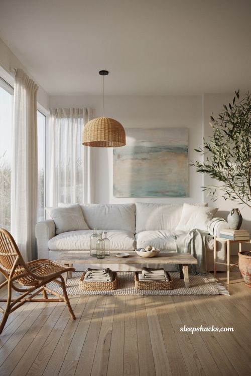 Small coastal living room ideas with oversized sectional and airy beach house style 