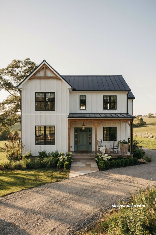 Farmhouse exterior ideas with cozy modern country curb appeal