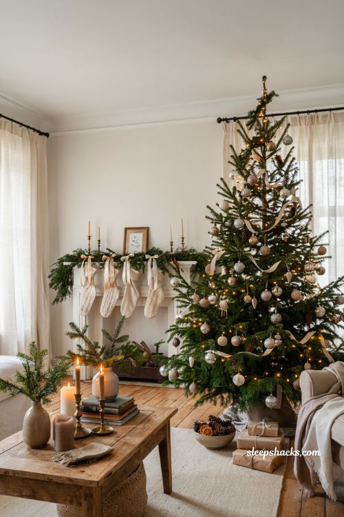 Timeless christmas decor with antique mercury glass ornaments on a classic christmas tree