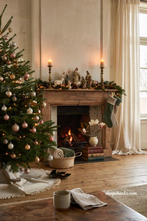 Timeless christmas decor with heirloom nativity set displayed on a cozy holiday mantel