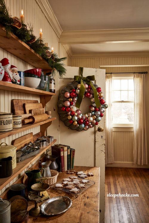 Vintage christmas decor diy with bundt pan wreath and shiny brite ornaments
