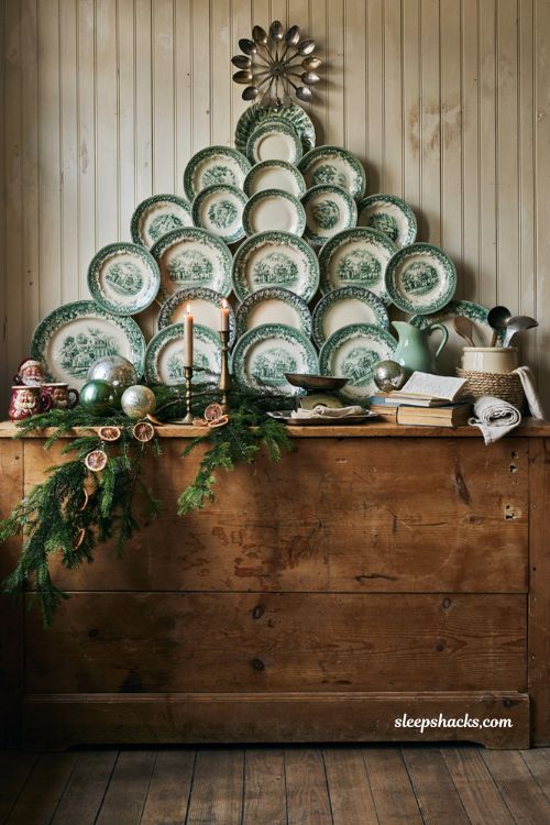 Vintage christmas decor diy with jadeite plate wall and farmhouse kitchen display