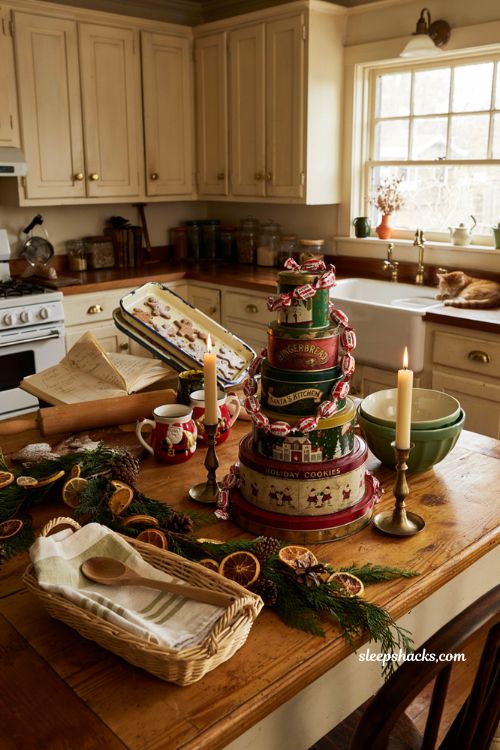 Vintage christmas decor diy with stacked candy tins christmas tree display