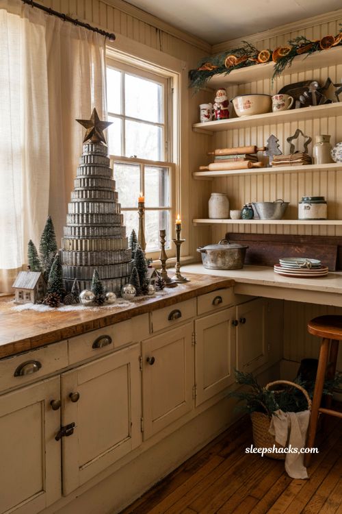 Vintage christmas decor diy with stacked tart tins christmas tree centerpiece