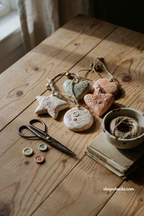 Vintage inspired air dry clay ornaments easy handmade Christmas gift idea