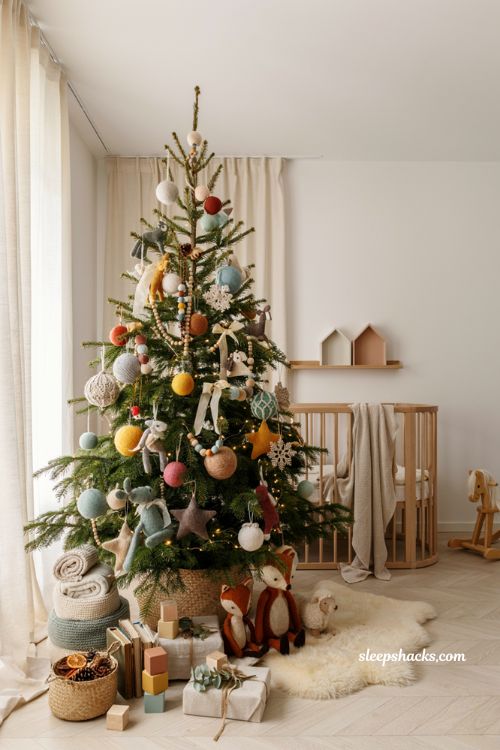 Wool ornament Christmas tree ideas for kids with soft handmade nursery holiday decor