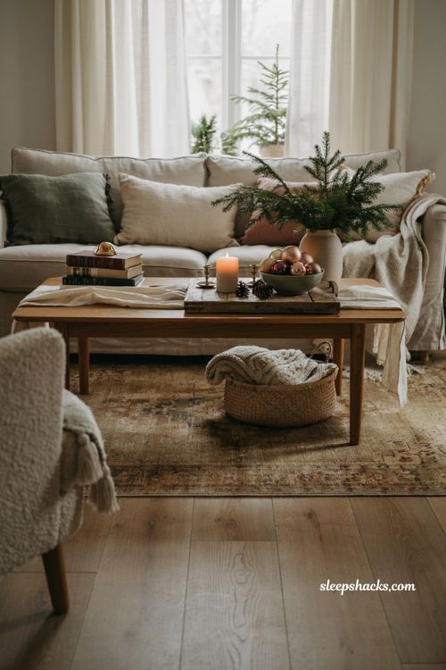christmas coffee table tray decor ideas with candles greenery and cozy holiday styling