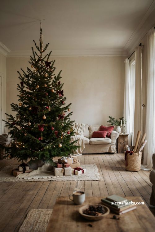 christmas gift wrapping decor ideas with cozy presents under the tree and holiday styling